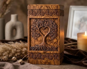 Handgefertigte Urne aus Holz, Baum des Lebens, Holzurne für menschliche Asche, Holzurne, Urne, Urne, Erinnerungsurne, Andenken Urne, Urne, Erinnerungsurne