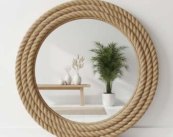Round Rope Mirror: Nautical Coastal Wall Hanging for Bathroom, Entryway