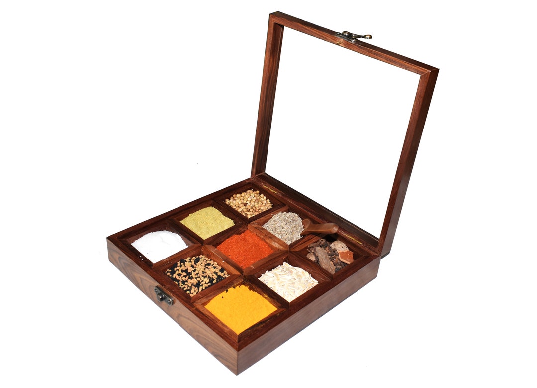 Wooden Spice Box Indian Masala Dabba Container Kitchen Box for Etsy