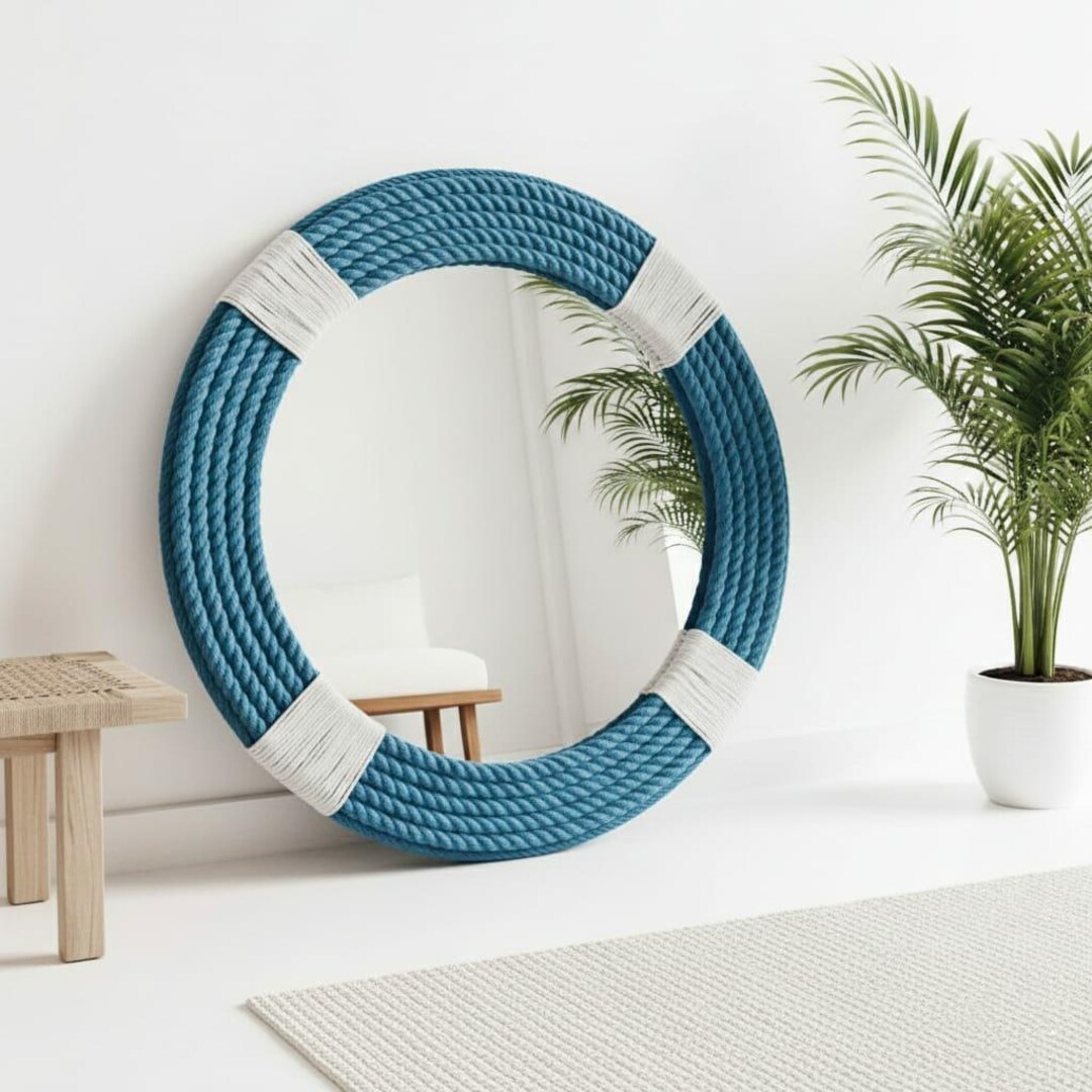 Round Rope Mirror: Nautical Coastal Wall Hanging for Bathroom, Entryway ...
