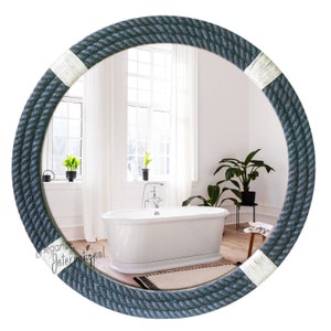 Nautical Coastal Rope Mirror Round Shaped Jute Wall Mirror Wall Hanging Bathroom Mirror