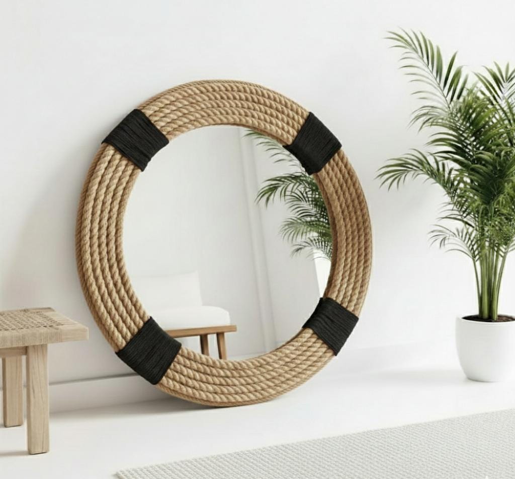 Round Rope Mirror: Nautical Coastal Wall Hanging for Bathroom, Entryway ...