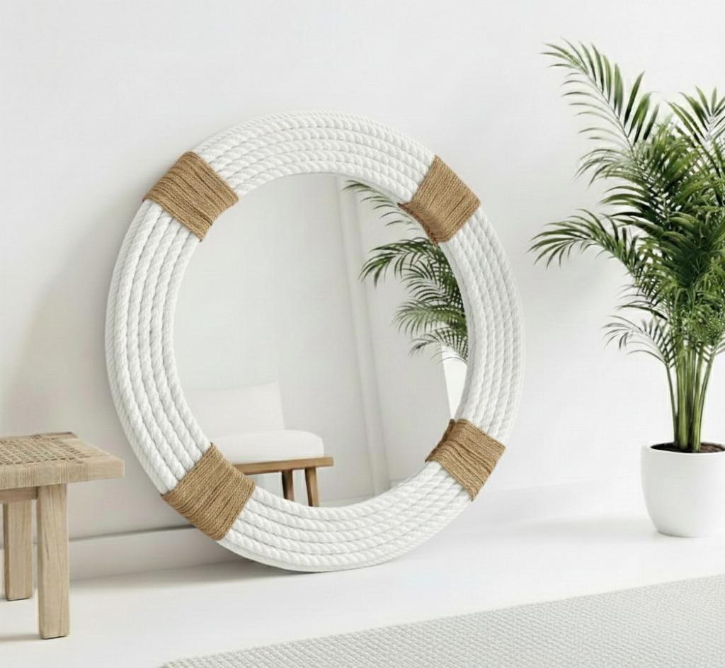 Round Rope Mirror: Nautical Coastal Wall Hanging for Bathroom, Entryway ...