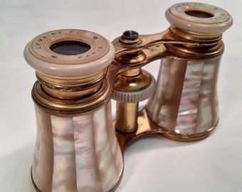 made in Paris Vintage in Dark Brown Leather Case SALE Mother of Pearl Opera Glasses Colmont Ft