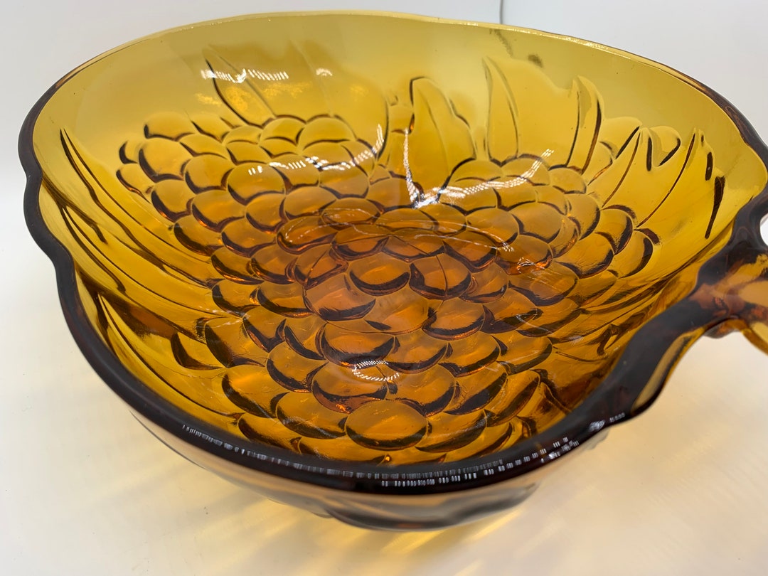 Vintage Indiana Glass Amber Fruit Bowl With Grape Pattern Etsy