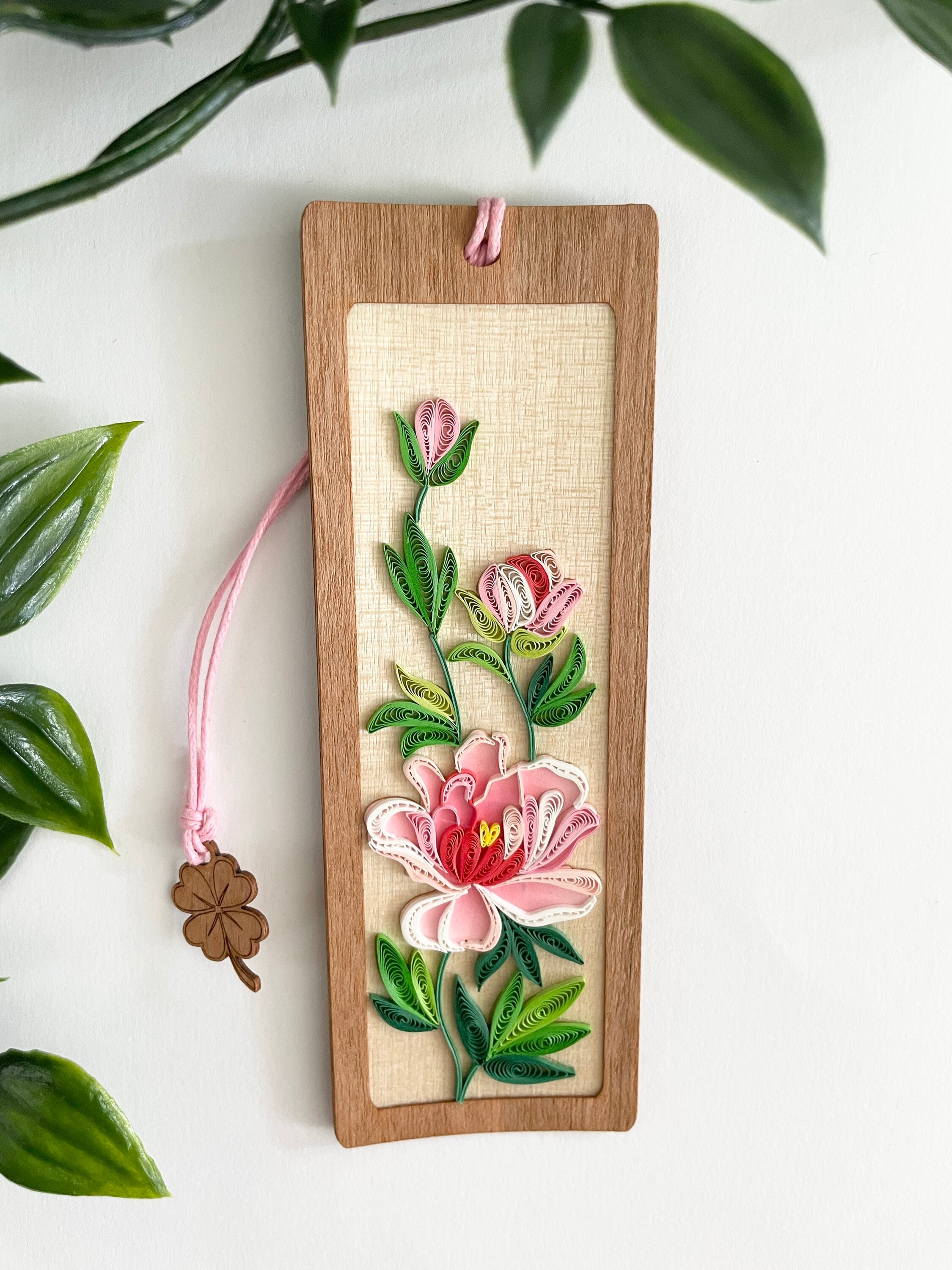 Peonies Quilling Bookmark Wooden Bookmarks Bookmark Gift Etsy