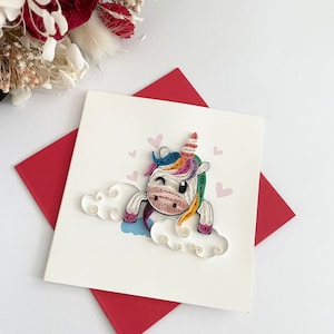 Einhorn Quilling-Karte, Geburtstag, Kindergeburtstagskarte