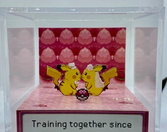 Pikachu Wedding Diorama: Custom 3D Cube, Pink Forest Gift