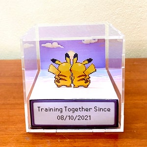 Pika & Eevee Couple Sunset Beach 3d Cube Diorama Gift for Him/Her Anniversary Marriage Engagement Valentine