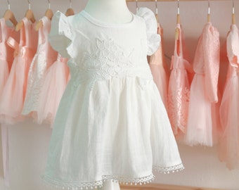 Leinen Baumwolle Sommer Taufkleid Festkleid Mädchenkleid Babykleid