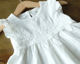 Linen-cotton christening dress party dress girls dress baby dress