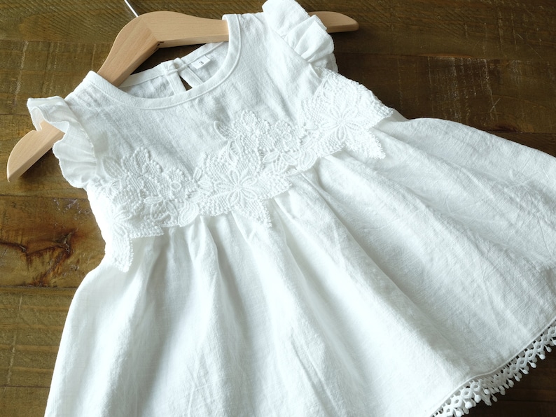 Leinen-Baumwolle Taufkleid Festkleid Mädchenkleid Babykleid Bild 3