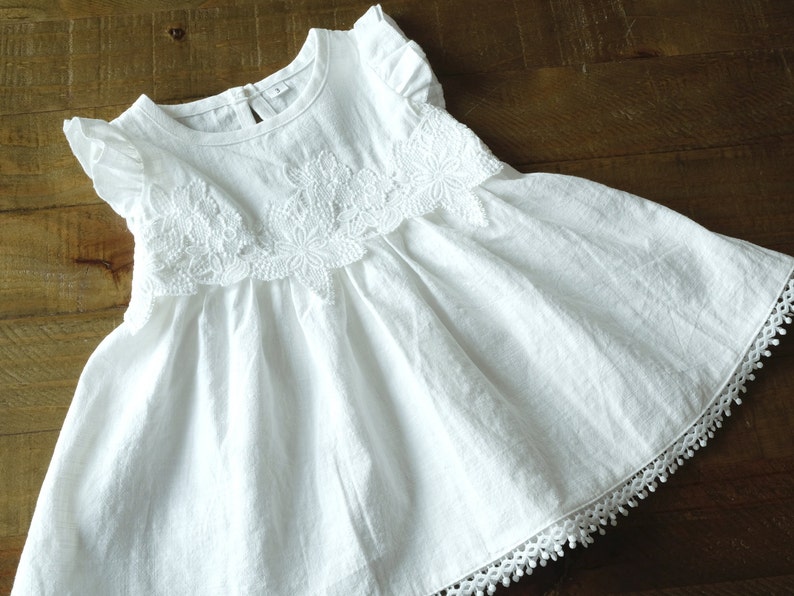 Leinen-Baumwolle Taufkleid Festkleid Mädchenkleid Babykleid Bild 2