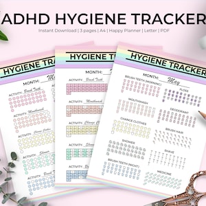 ADHD Pastel Rainbow Hygiene Tracker | Letter | A4 | Happy Planner Printable | Inserts | Instant Download