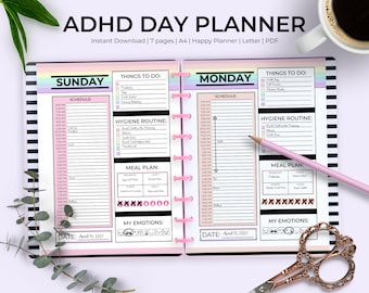 ADHD Pastel Rainbow Day Planner | Letter | A4 | Happy Planner Printable | Inserts | Instant Download