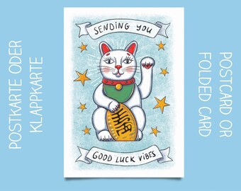 Japanese cat Maneki Neko beckoning cat lucky cat greeting card birthday card