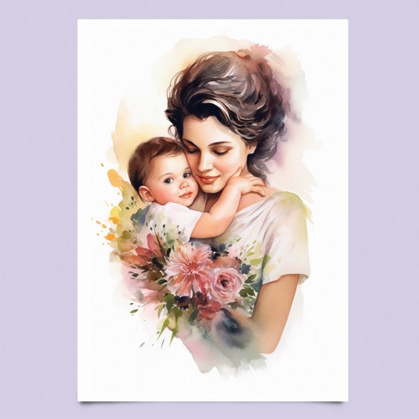 Maman avec un bébé dans les bras Carte postale pour anniversaire ou naissance
