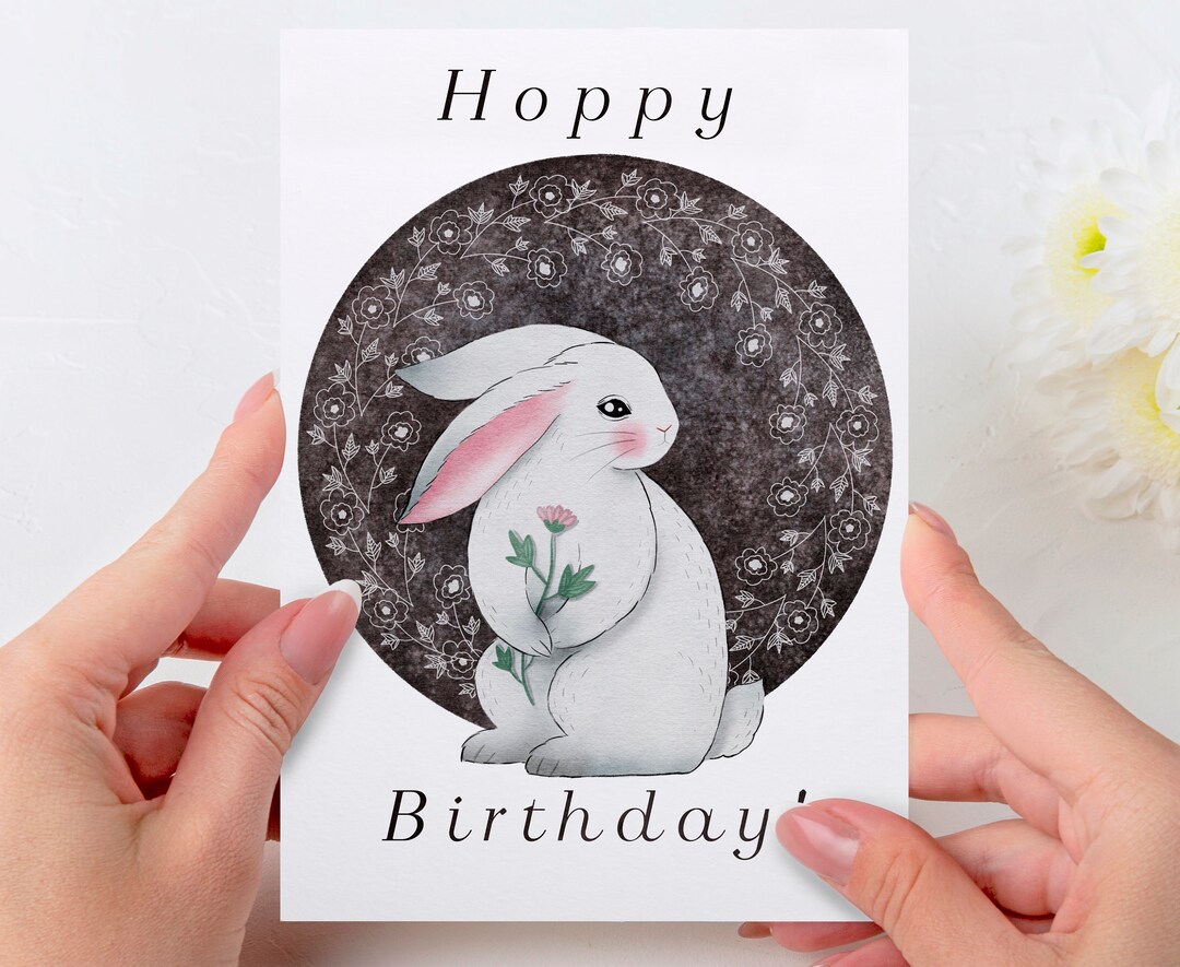 Birthday Card Rabbit With Flower Illustration Greeting Card Greeting ...