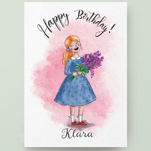 Carte d'anniversaire personnalisée fille avec bouquet de fleurs cadeau de félicitations d'anniversaire pour la fille anniversaire fille