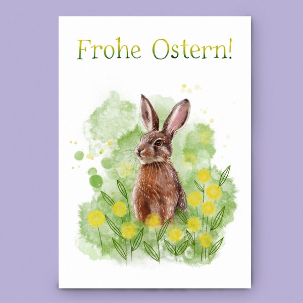 Osterhase Grußkarte Frohe Ostern Aquarell Postkarte