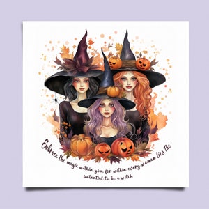 Enchanting Witches Trois sorcières Coven Halloween Carte postale carrée spéciale