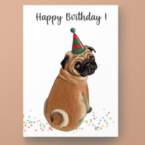 Geburtstagskarte Mops Geburtstag Grußkarte Glückwunschkarte Hund Party Illustration Aquarell Kunstdruck Postkarte Geburtstag