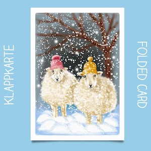 Weihnachtskarte Schafe im Schnee Weihnachten Postkarte Schäfchen