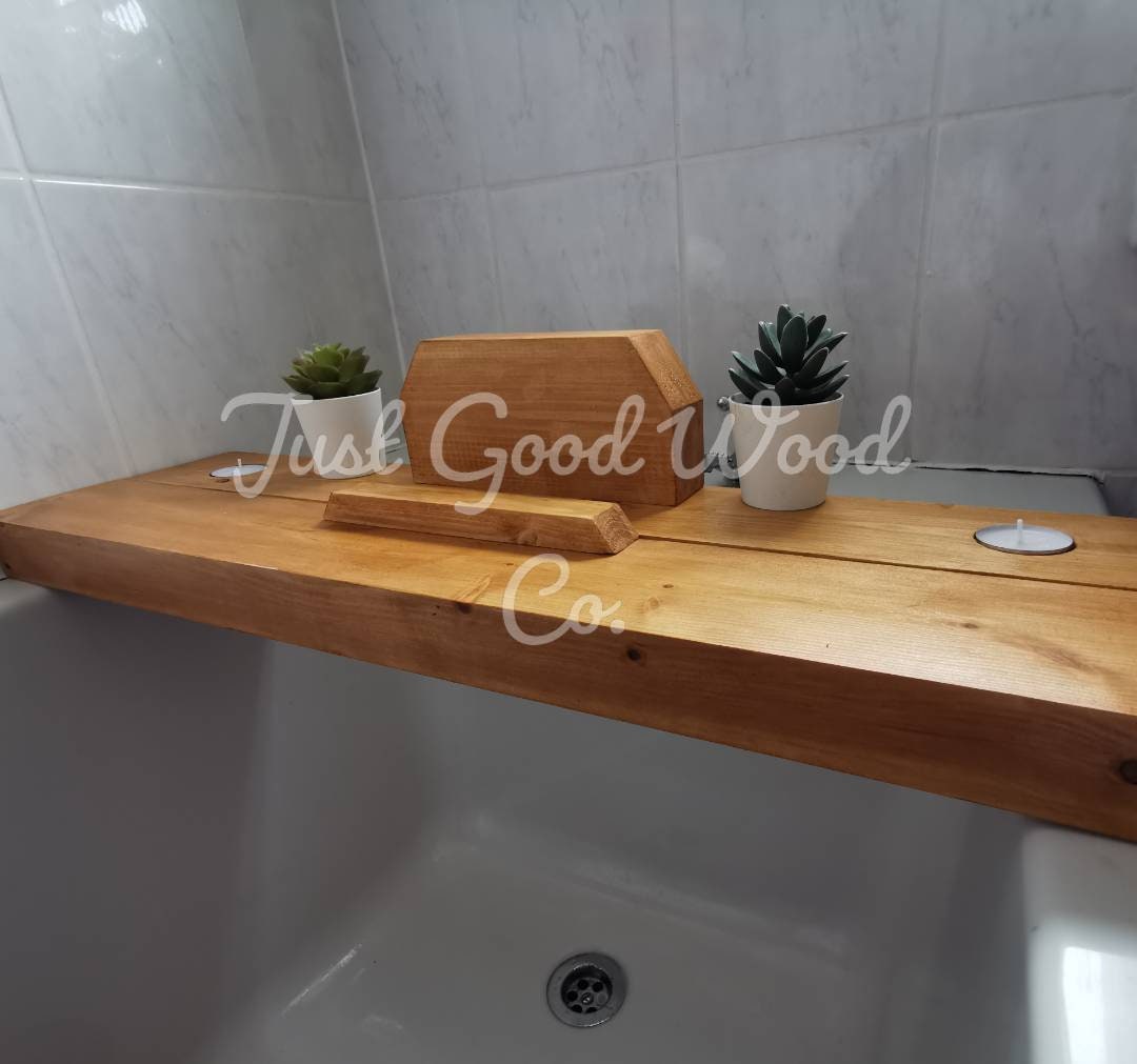 Chunky Wooden Bath Board with Tablet Phone & Book Holder Etsy