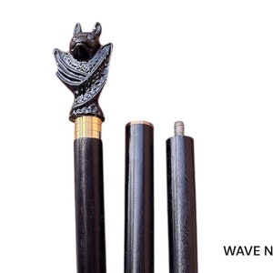 Bastón de madera de murciélago, mango plegable, diseño vintage, bastón para la cabeza, regalo para papá, bastón para hombre y mujer de 91 cm.