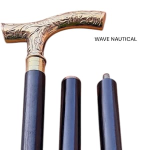 Messing Gehstock Messing, dreifach viktorianischer Holzstock, klappbarer Gehstock im antiken Stil 36 &quot;Zoll für Männer und Frauen aktiv