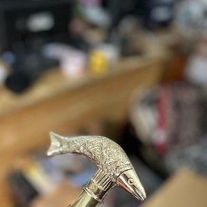 Fish Head Handle Handmade walking stick Vintage Solid wands,Handle Cane Wooden walking stick,Victorian style