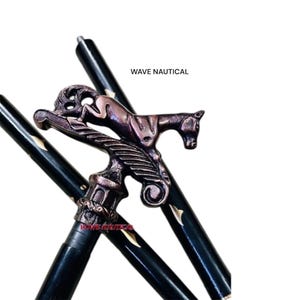 Brass Walking Stick Sculpted Brass Horse Designer Victorian Wooden Cane Antique Style Folding Walking Stick 36&quot; Inches for Man and Women