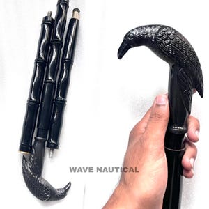 Raven Walking Stick, Vintage Victorian Cane,Twisted Wooden,Antique Style Folding Walking Stick 36&quot; Inches with Handle for Men and Women