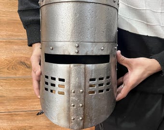 Medieval,Knight Helmet,Wearable,SCA LARP,Black Armour Helmet, Templar Gauntlets Steel,Armor Gloves,Reenactment Fantasy Role play costume