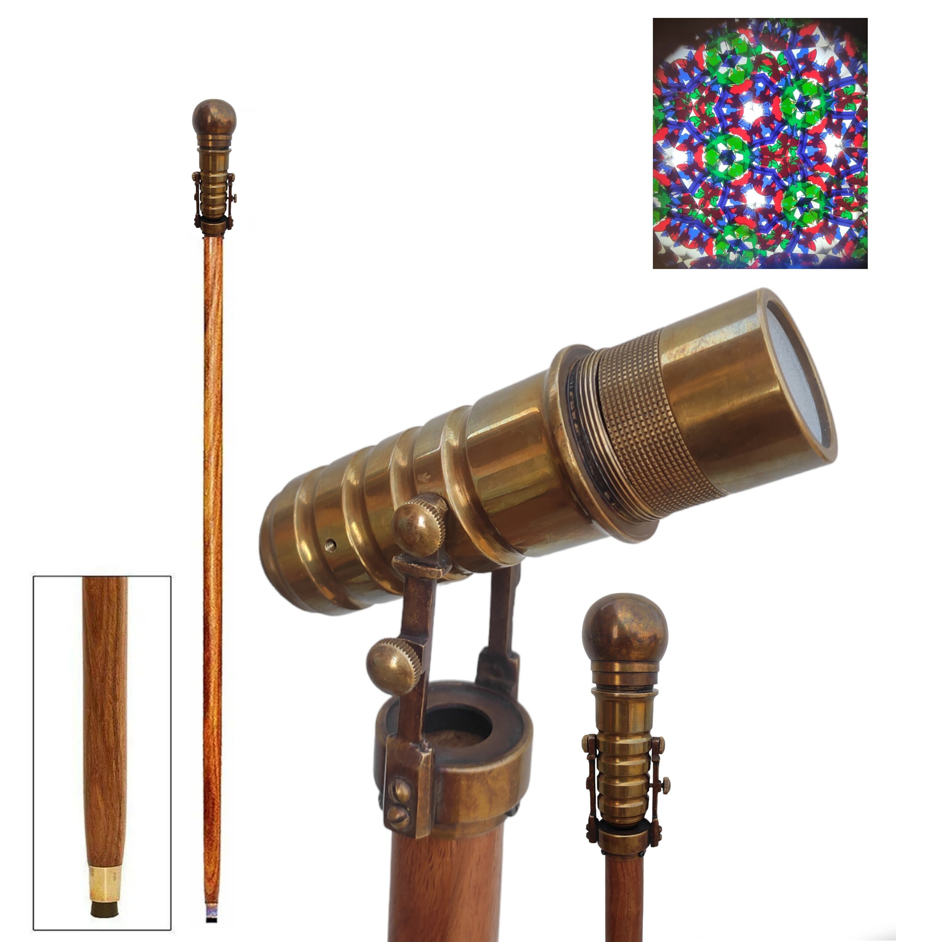 Handmade Brass Spyglass Hidden Telescope Cane – Victorian Wooden Walking Stick – Reproduction