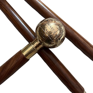 Victorian Brass wooden walking stick,Folding handle,Vintage Designer, Walking Stick, head cane,gift for father, Cane for men and women 36&quot;