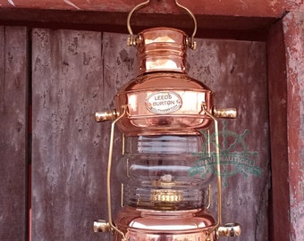 Nautical Brass & Copper Anchor 14" Oil Lantern Lamp Vintage Ship Hanging Lantern Oil Maritime Home Decor Lamp