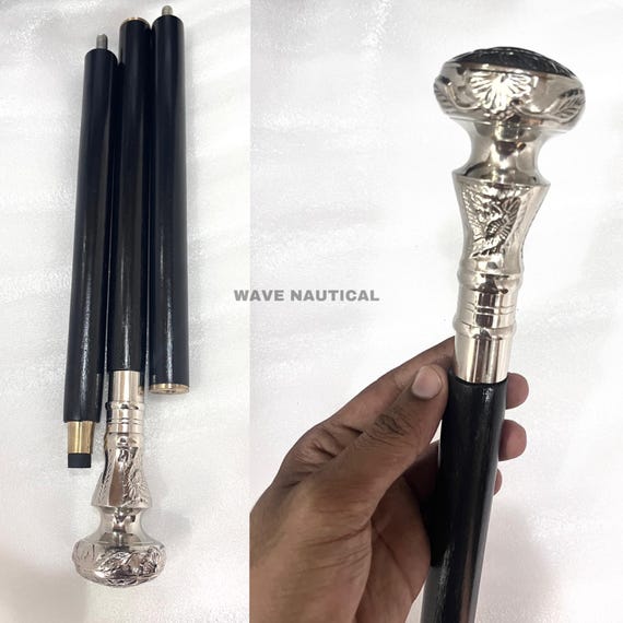 Flower Handle Vintage Antique Wooden Walking Stick Silver Handle Knob Gift | UK