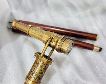Brass Walking Stick With Telescope & Direction Compass On Top Spyglass ,Designer, Walking , cane,gift for father, Cane for men and women