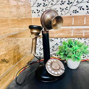 Brass Candlestick Telephone,Home Decor,landline Telephone,Rotary dial,Vintage Decor Gift,tabletop desk Gift