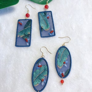 Pendientes de hoja de plátano, colgantes de plantas, pendientes de hoja, regalo para amantes de las plantas, pendientes bordados
