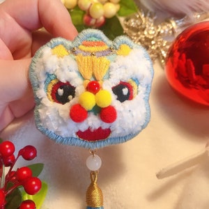Handmade Lion Brooch,Chinese Embroidery Lion,Cute Gifts,Cute Little Lion,Blue and Light Blue,Christmas Gift