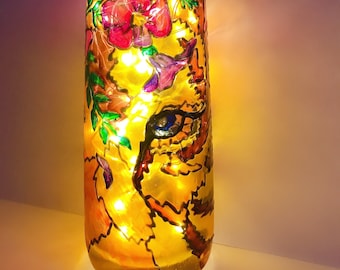 Jarrón de vidrio pintado a mano, jarrón de lámpara, flores, cabeza de tigre, decoración del hogar, jarrón de vidrio redondo, regalo de San Valentín