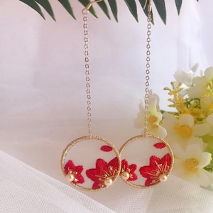 Rote main_fleur bestickte Ohrringe & hängende Ohrringe und Tropfen, Weihnachtsgeschenk