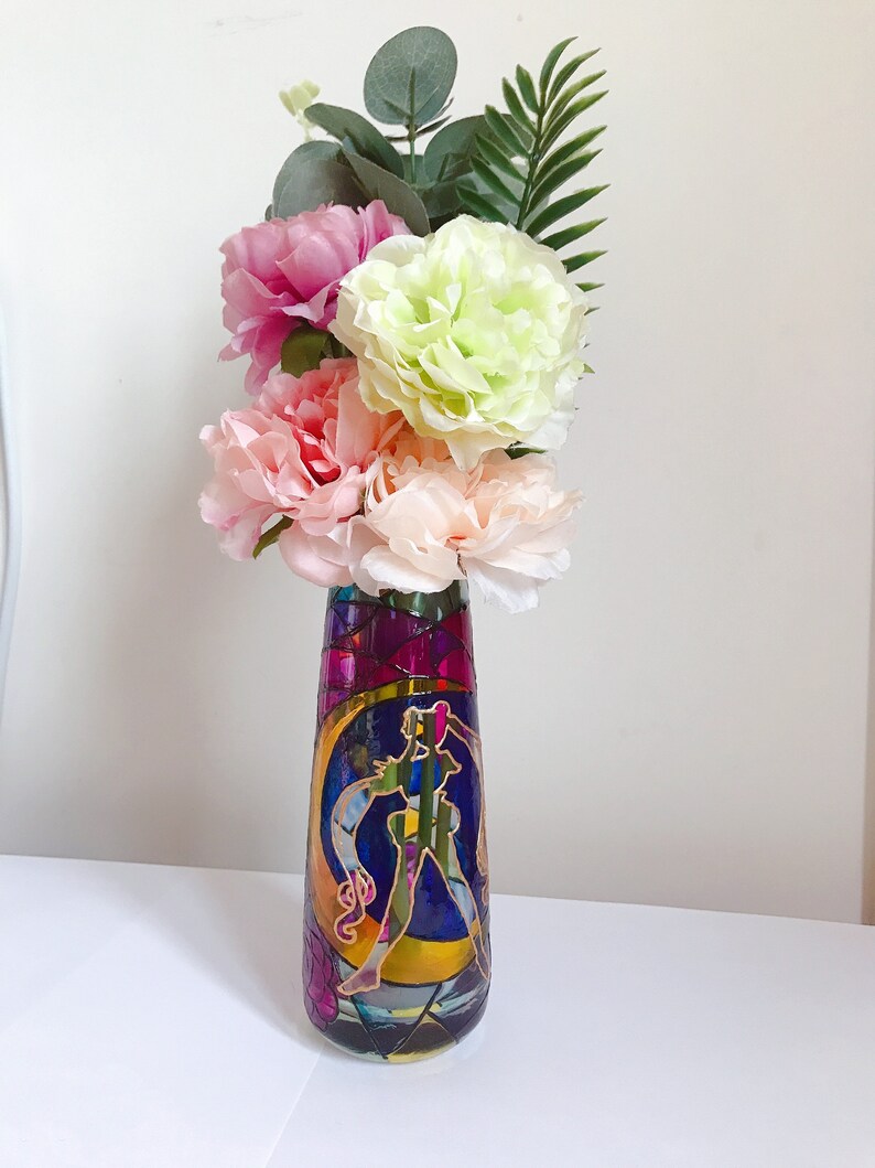 Handpainted Stained Glass Vase Lamp Vase Sailor Moon Gift Etsy