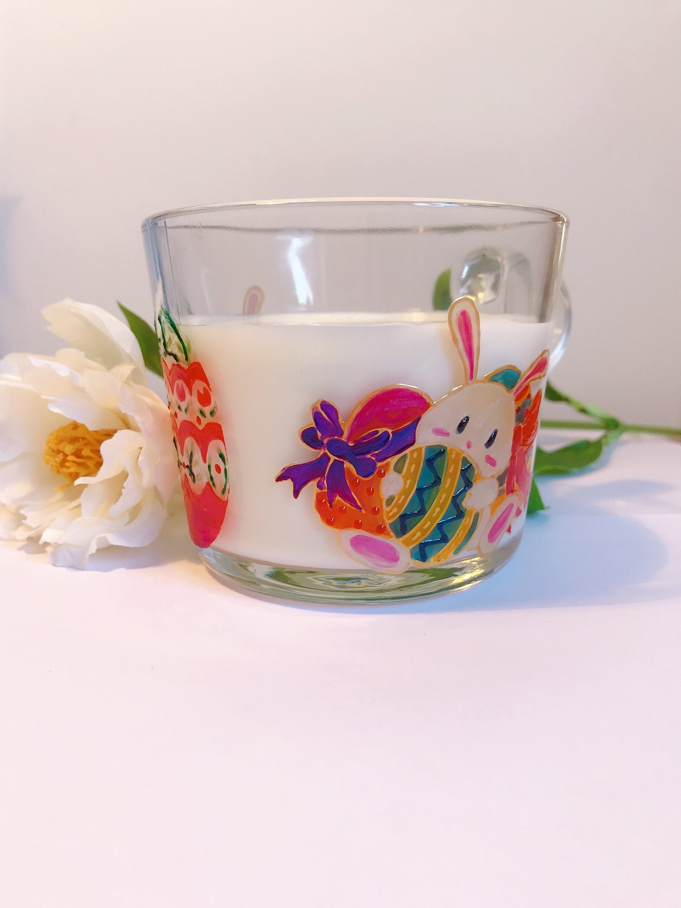 Tasse Cadeau de Lapin Pâques , Tasse à Café, Tasse Thé, Mignon Tasse, Mugs en Verre Peint La Main