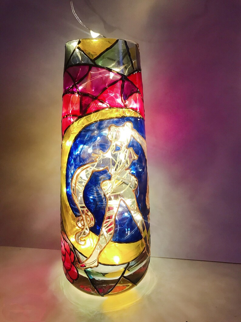 Handpainted Stained Glass Vase Lamp Vase Sailor Moon Gift Etsy