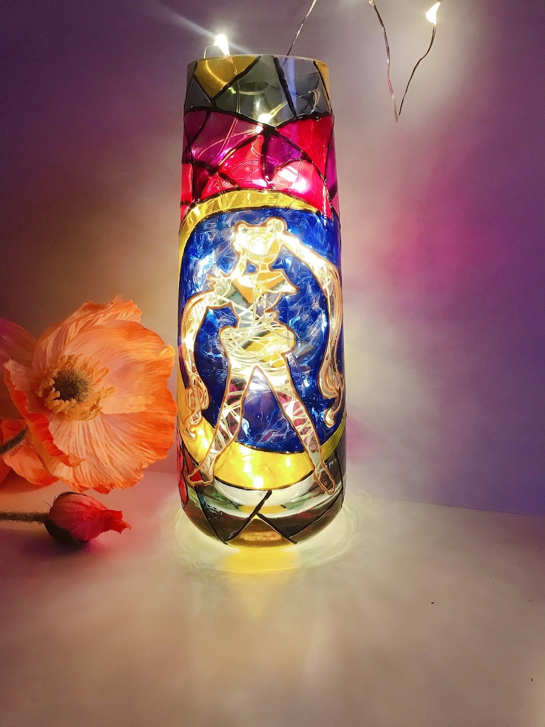 Handpainted Stained Glass Vase Lamp Vase Sailor Moon Gift Etsy