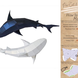 Tiger Sharks Wall Art Papercraft 3D Low Poly Paper Model Sculpture DIY Gift Home Decor Decorative Craft Pepakura Polygonal Art Puzzle Trophy