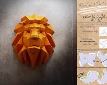 Lion Head 3D Papercraft Kit - Animal Wall Art Decor, Low Poly Paper Craft Model, Lion Pepakura Sculpture Trophy DIY by Papercraft World